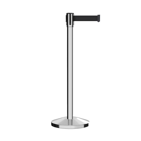 Montour Line Retractable Belt Barrier Stanchion, 2in Pol.Steel Post 7.5'Black Belt ES400-PS-BK-75